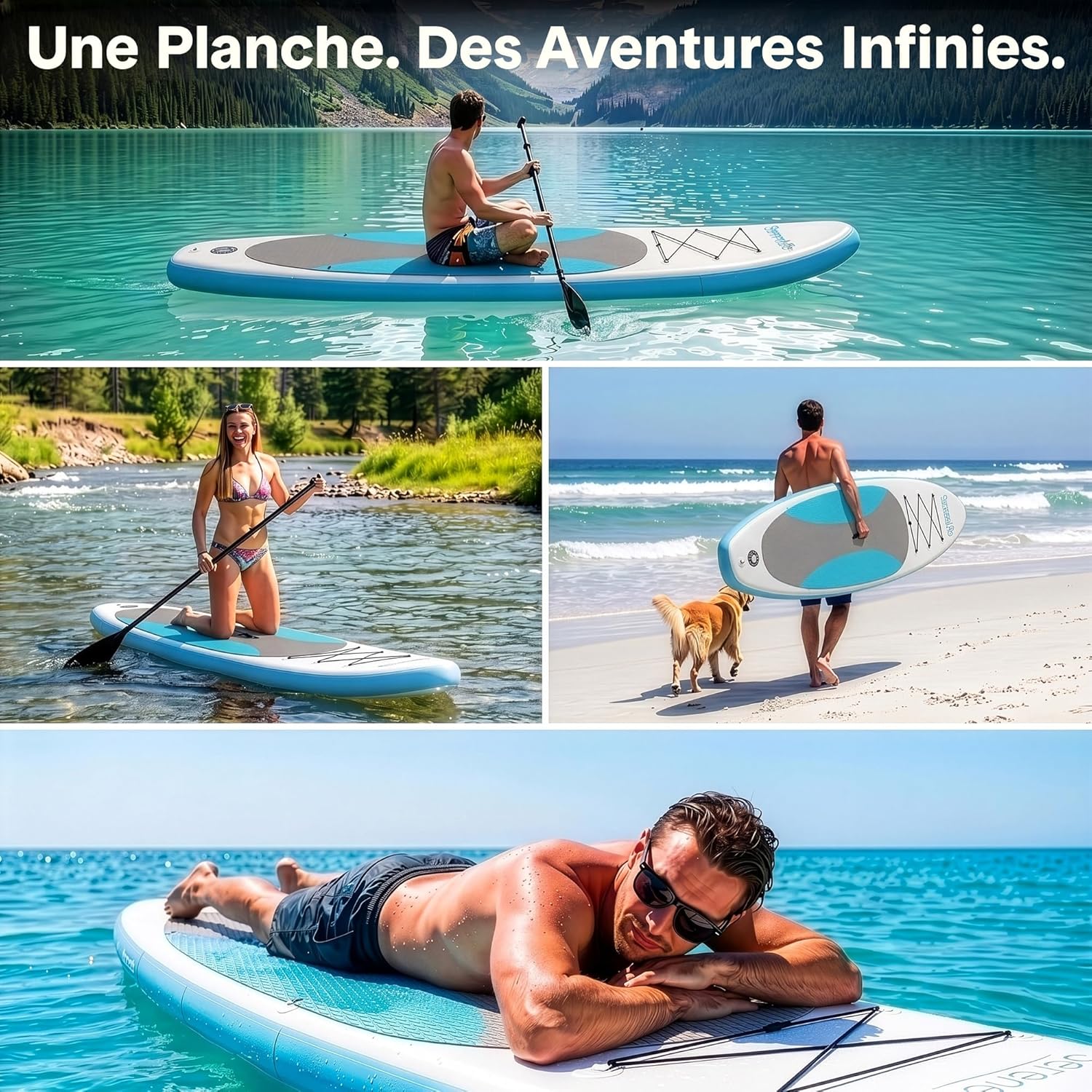 SereneLife Stand Up Paddle Gonflable Adulte 6” – Planche de Paddle avec Accessoires Sup, Sac de Transport, Pont Antidérapant, pour Mer, Lac, Rivière