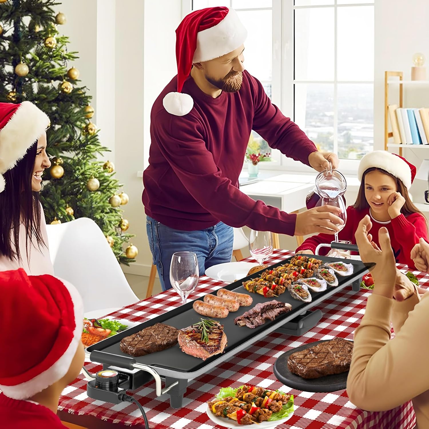 GOPLUS - plancha électrique XXL - 94x25cm - 1800W, thermostat réglable, grande capacité 8 personnes
