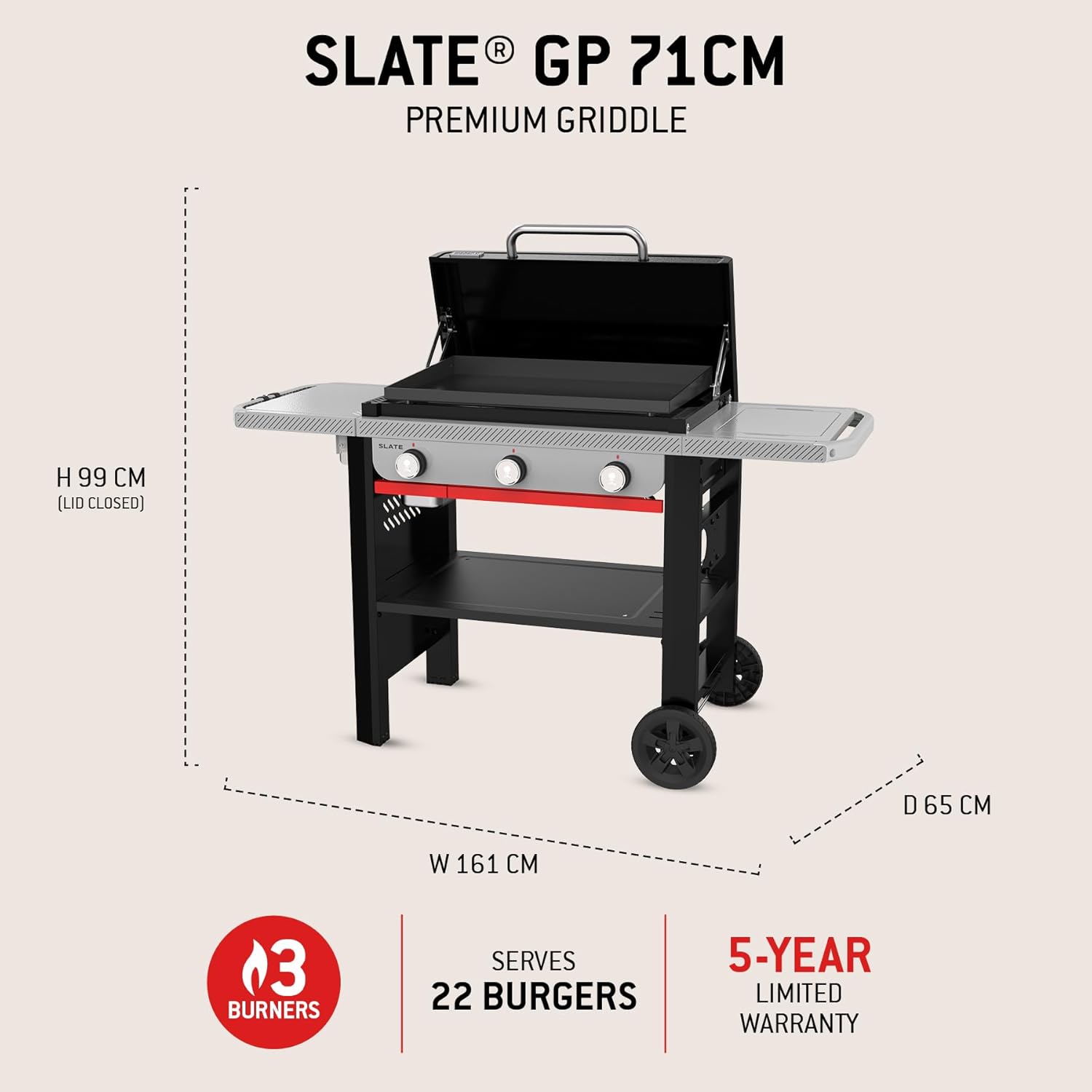 Weber - Plancha Premium - 71 cm - 3 brûleurs, surface émaillée, chaleur homogène, GPD71