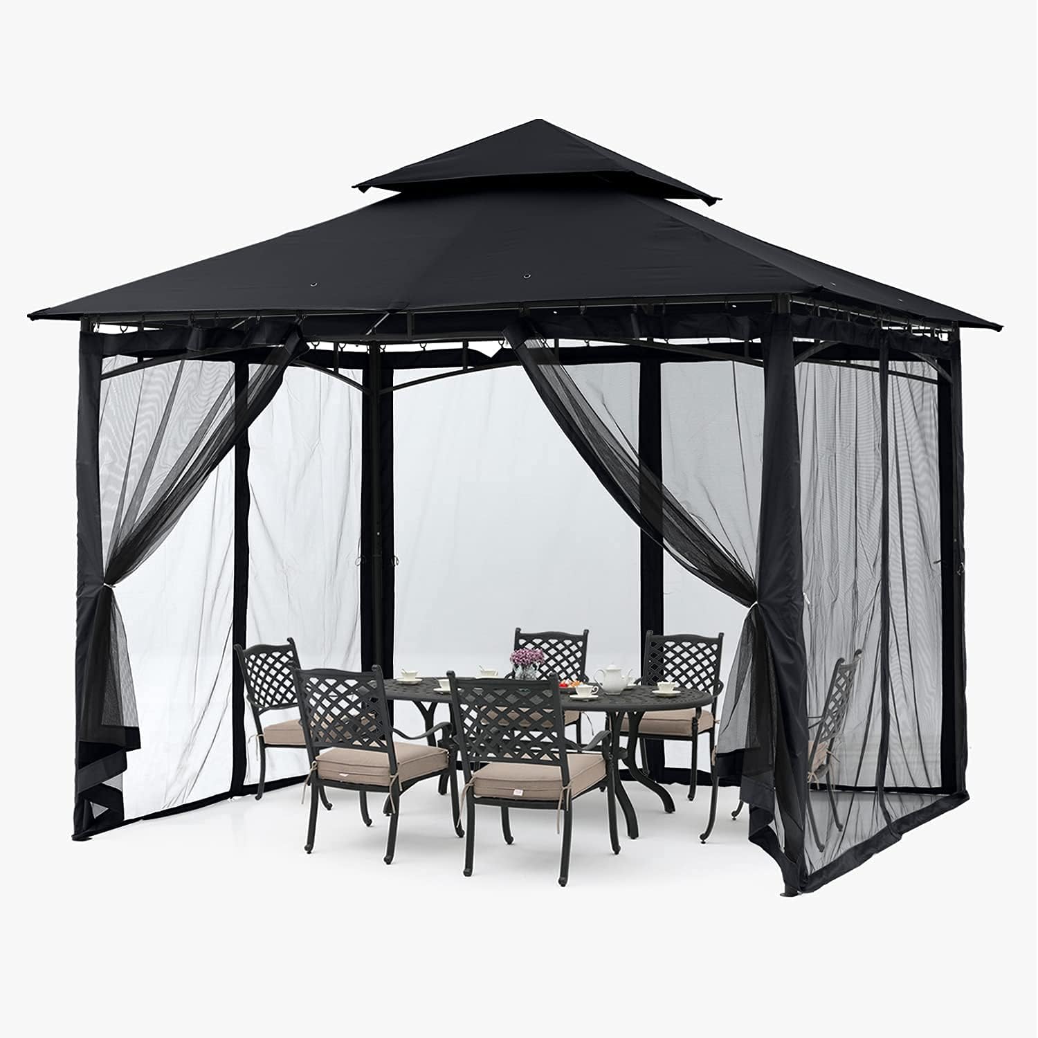 ABCCANOPY - tonnelle double toit 2,5x2,5m, filet ombre/pluie noir