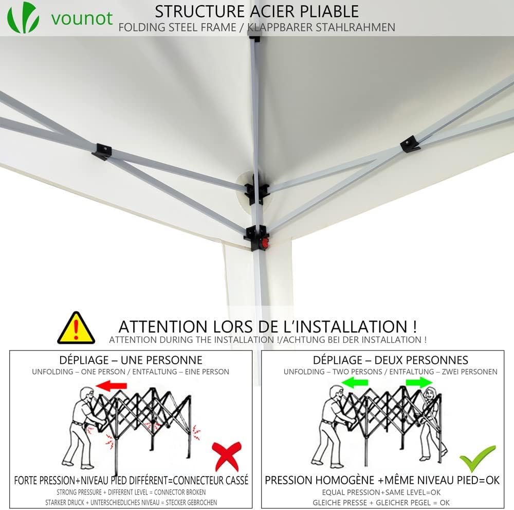 VOUNOT - tonnelle pliante 3x3m - 4 côtés, sacs sable, blanc