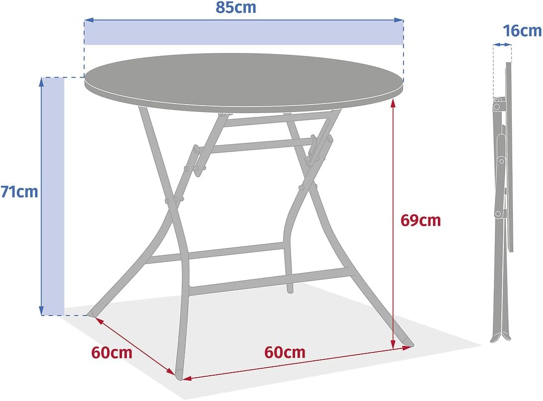 Hespéride - Greensboro série - ronde pliante Ø90cm - acier époxy 4 places - Gris Graphite