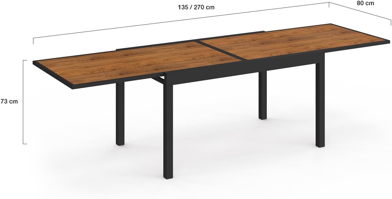 IDMarket - Salon de Jardin NOUMEA Table Extensible 135/270 cm Plateau Effet Bois et 12 chaises empilables Noir et Bois