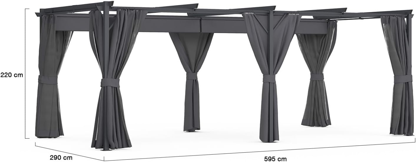 IDMarket - Pergola intégrale moustiquaire, toit rétractable 3x6m, 6 rideaux gris