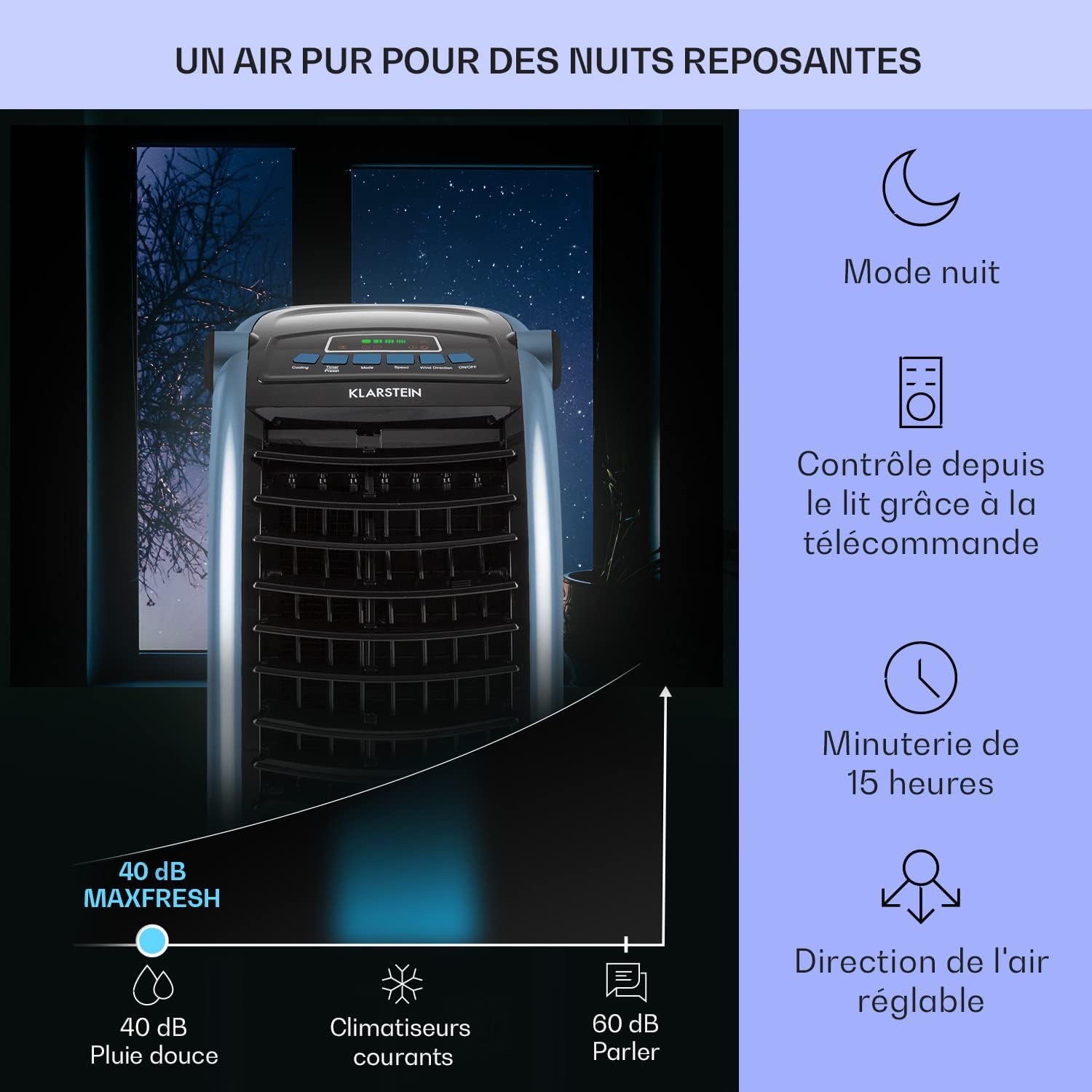 Klarstein - Rafraichisseur d'air 4 en 1 - 6L - clim, humidificateur, ventilateur, ioniseur, 65W, 444m³/h