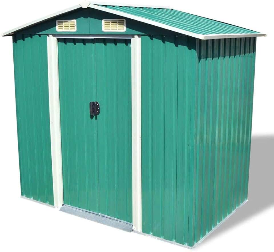 GuyAna Abri de Stockage pour Jardin Métal Vert 204 x 132 x 186 cm,Abris De Jardin,Abri De Stockage pour Jardin,Abri D'Outils De Jardin