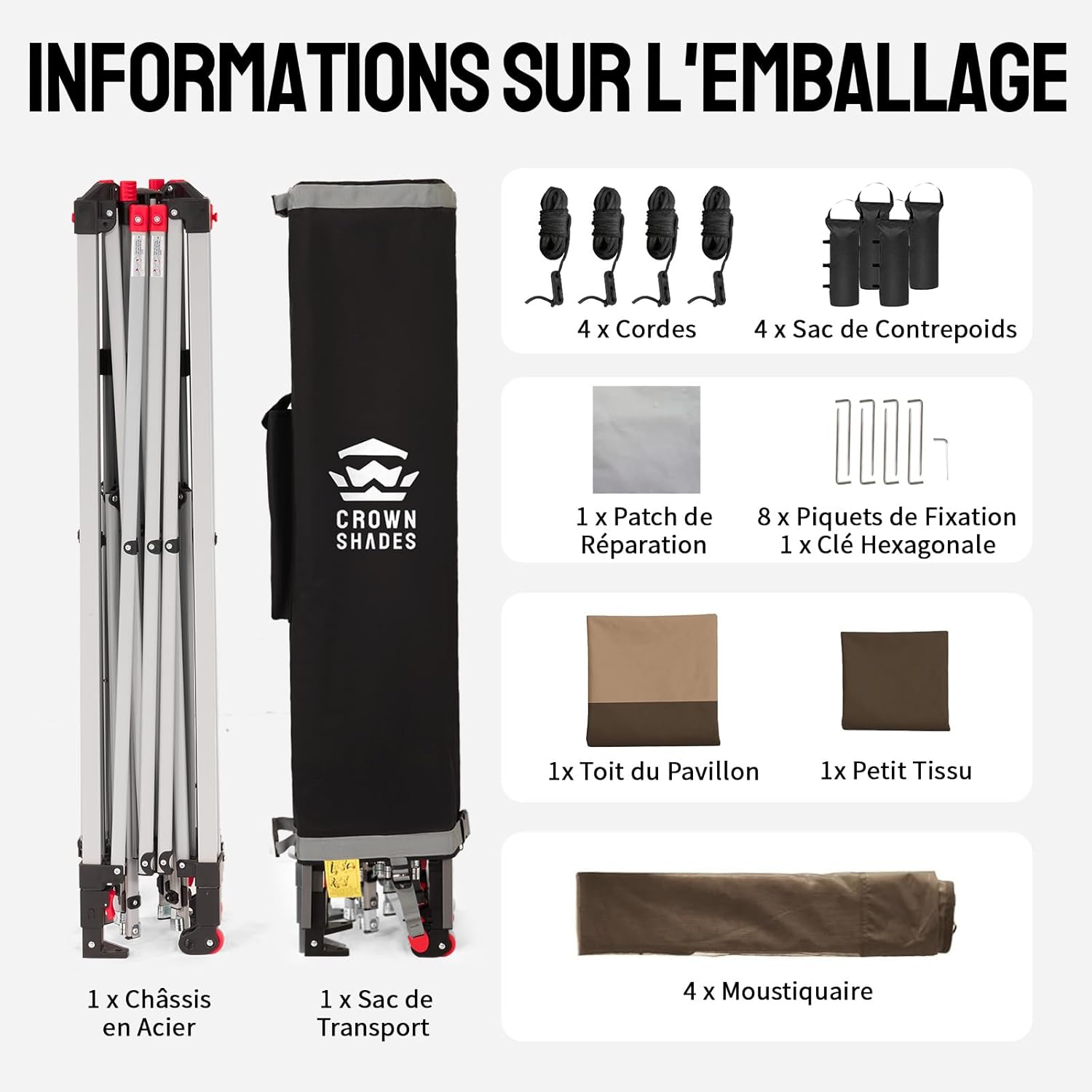 CROWN SHADES Tonnelle de Jardin 4 x 4 m, Pop Up Gezebo Exterieur Imperméable, Abri de Jardin Réglable en Hauteur, Double Toit avec Côtés en Maille Zippée, Sac de Transport, Beige