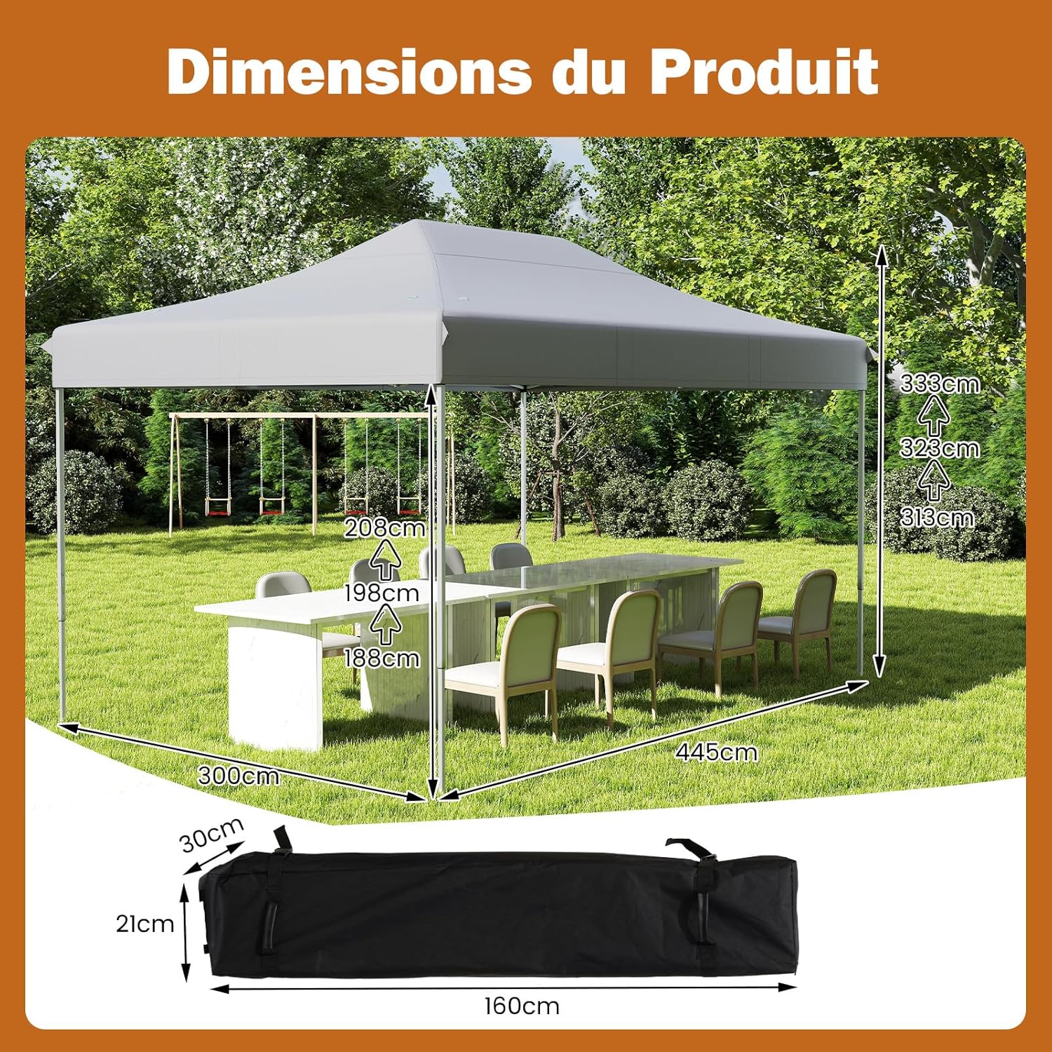 GOPLUS - tonnelle pliante 3x4,5m - imperméable, réglable, 10-12 pers