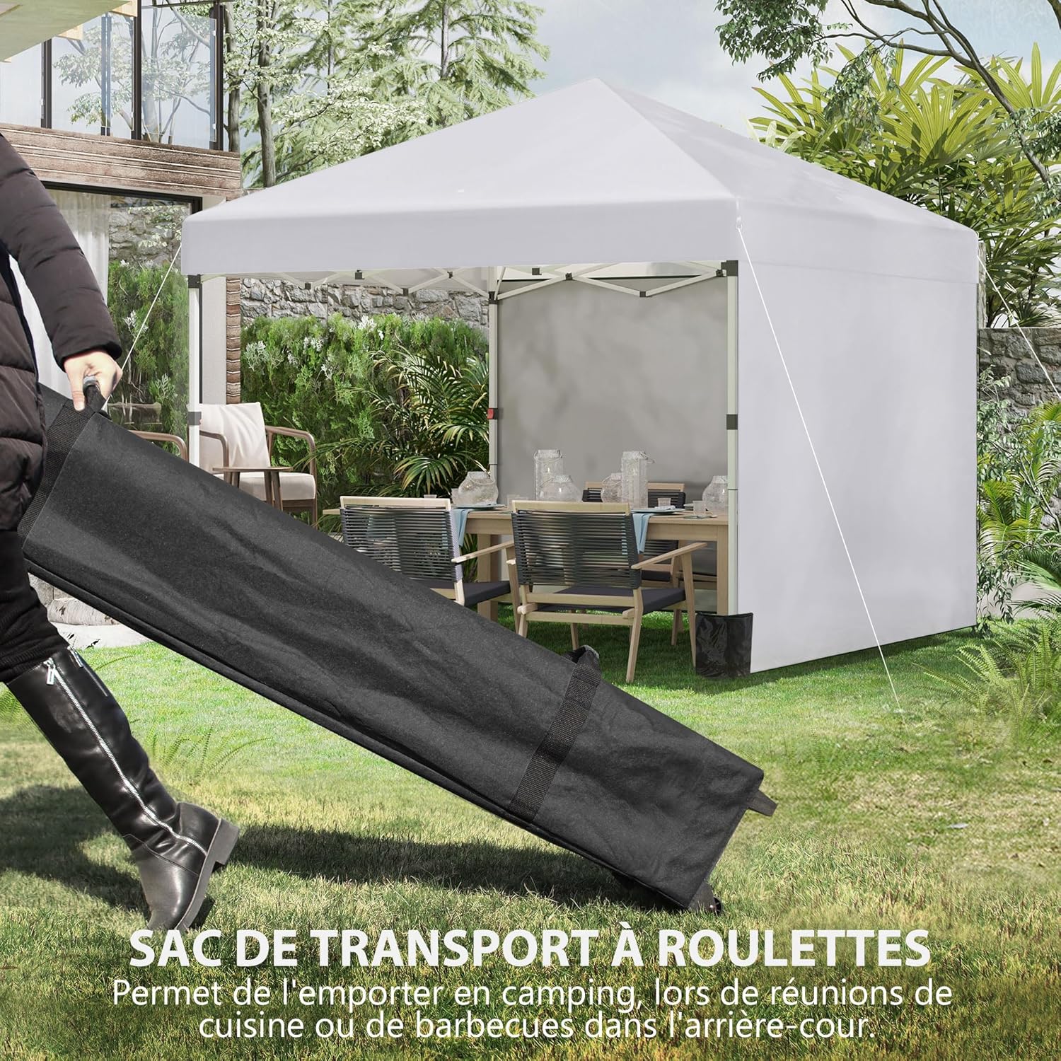 Outsunny - Tonnelle pop-up ajustable - 297x297x288cm - UV 30+ 2 parois, sac transport