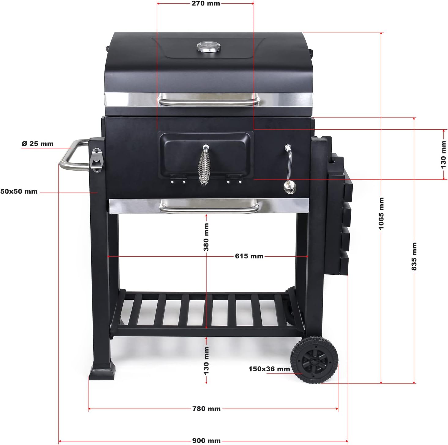 Wiltec - chariot barbecue - 1130x475x1000mm - thermomètre, anti-feu, rangement