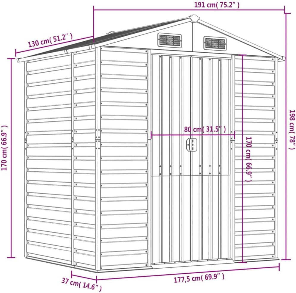 vidaXL - Abri de jardin - 191x130x198 cm - acier galvanisé, marron