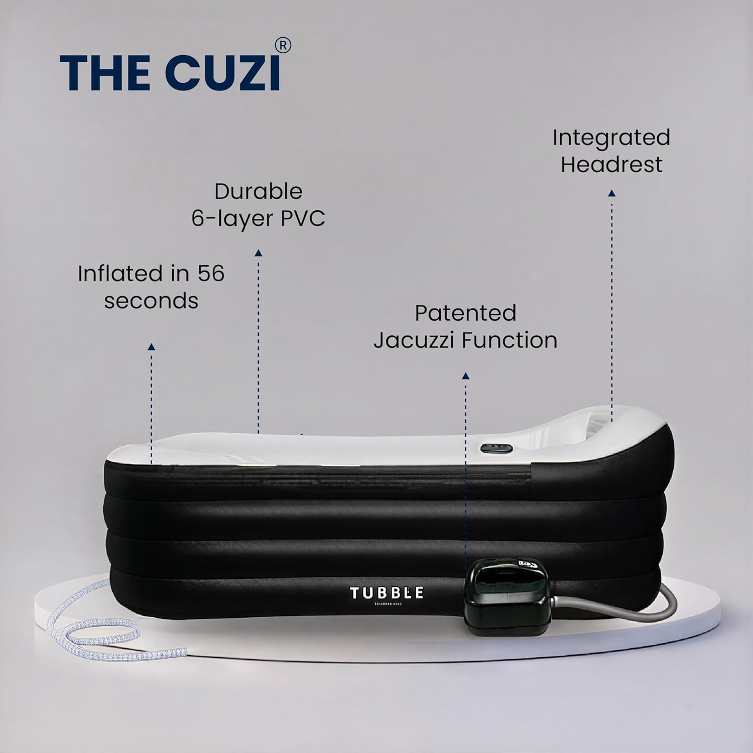 Tubble® Cuzi Spa Gonflable Black Onyx 255 L - Baignoire Spa Pliable pour Adultes, Utilisation intérieure et extérieure, Bien-être Toute l’année, Massage à Bulles Relaxant