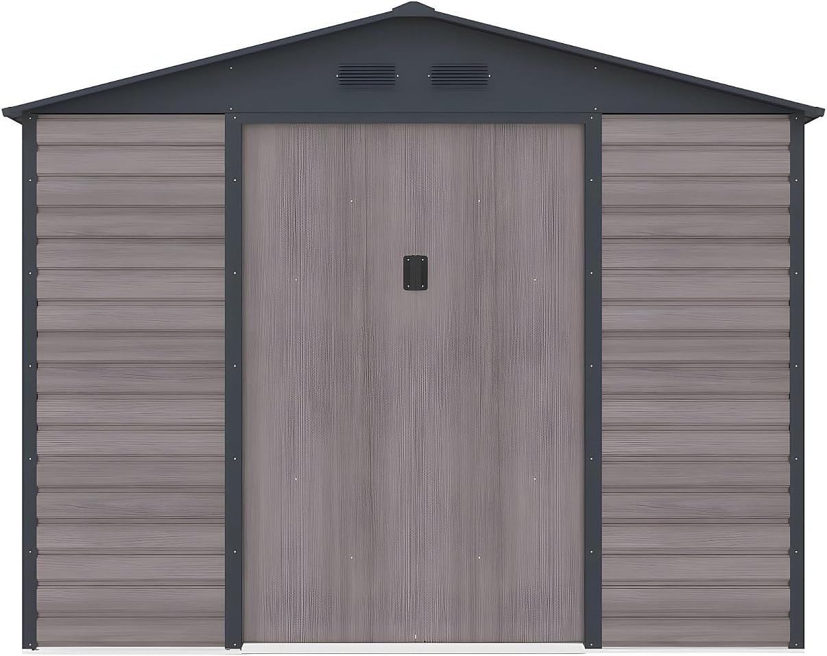 Vente-unique - ADELMO - abri jardin métal 5,40m² acier galva bois gris
