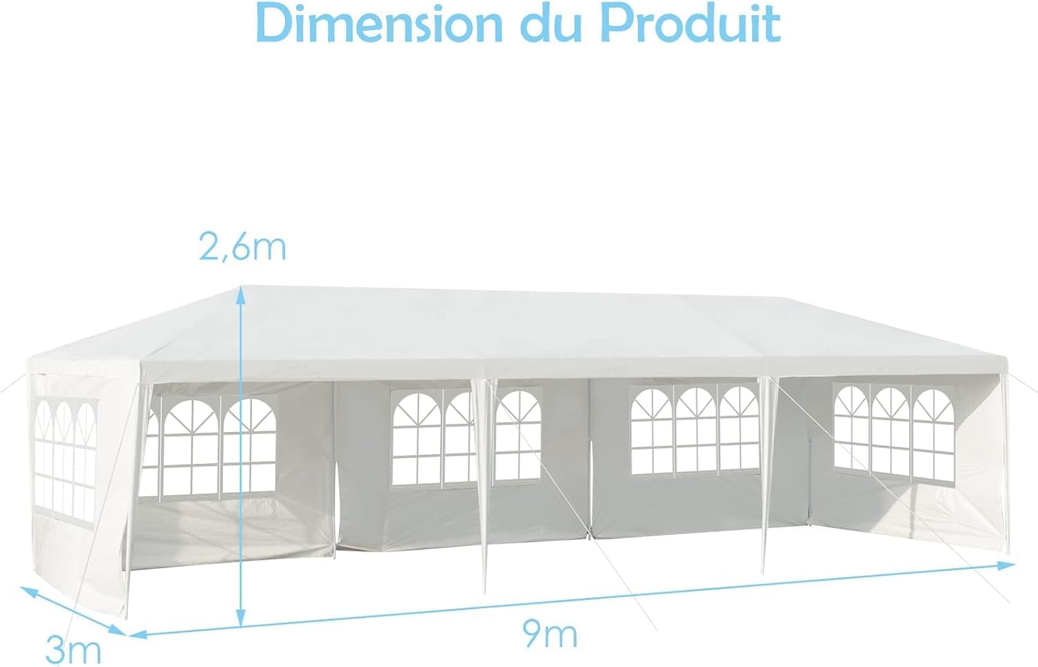 RELAX4LIFE - Tonnelle Barnum 3x9m - 5 parois, étanche, montage facile