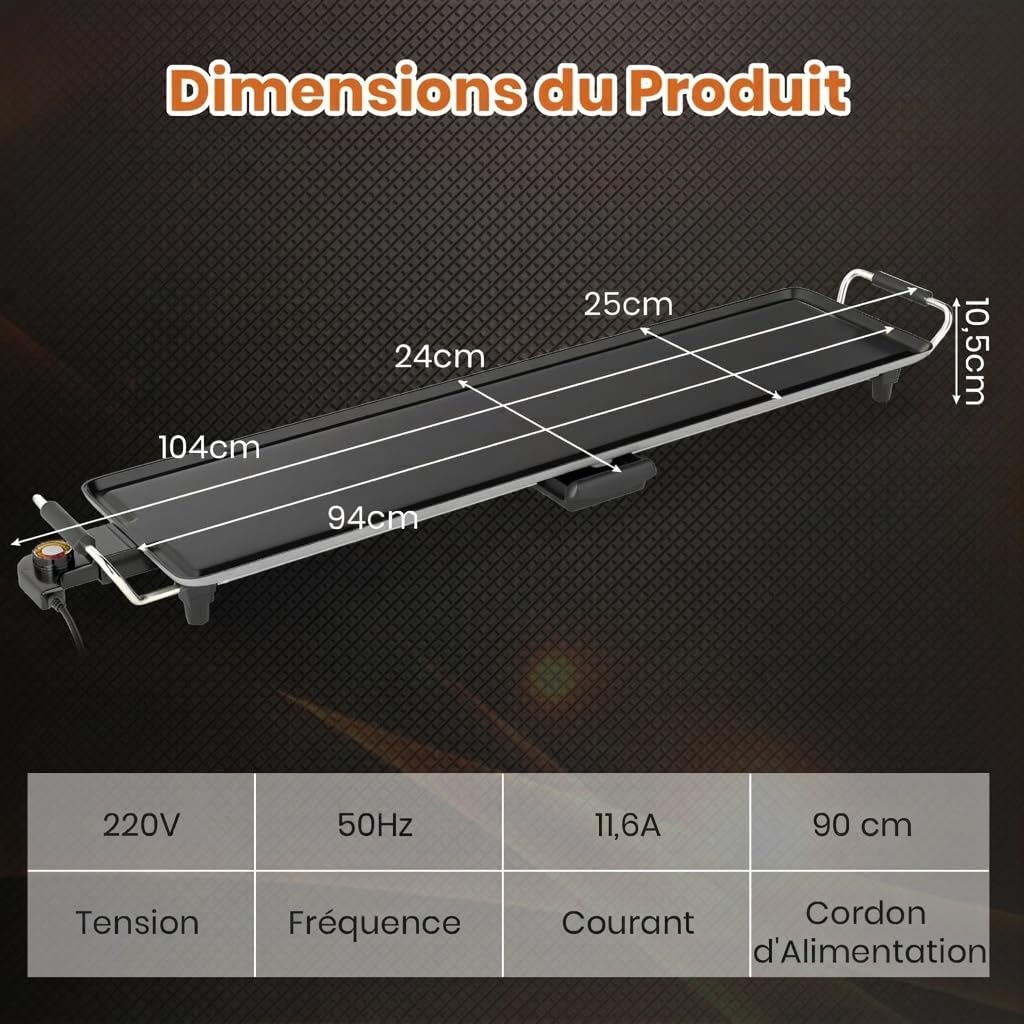 GOPLUS - plancha électrique XXL - 94x25cm - 1800W, thermostat réglable, grande capacité 8 personnes