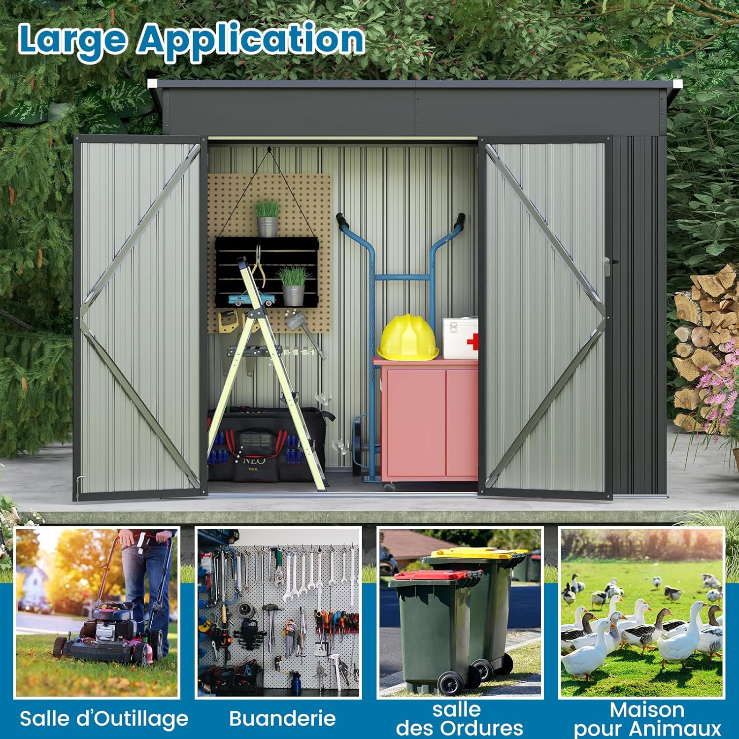 COSTWAY - Cabane de jardin métal 2,6㎡, porte sécurisée, toit penté, 4 gants, aérations.