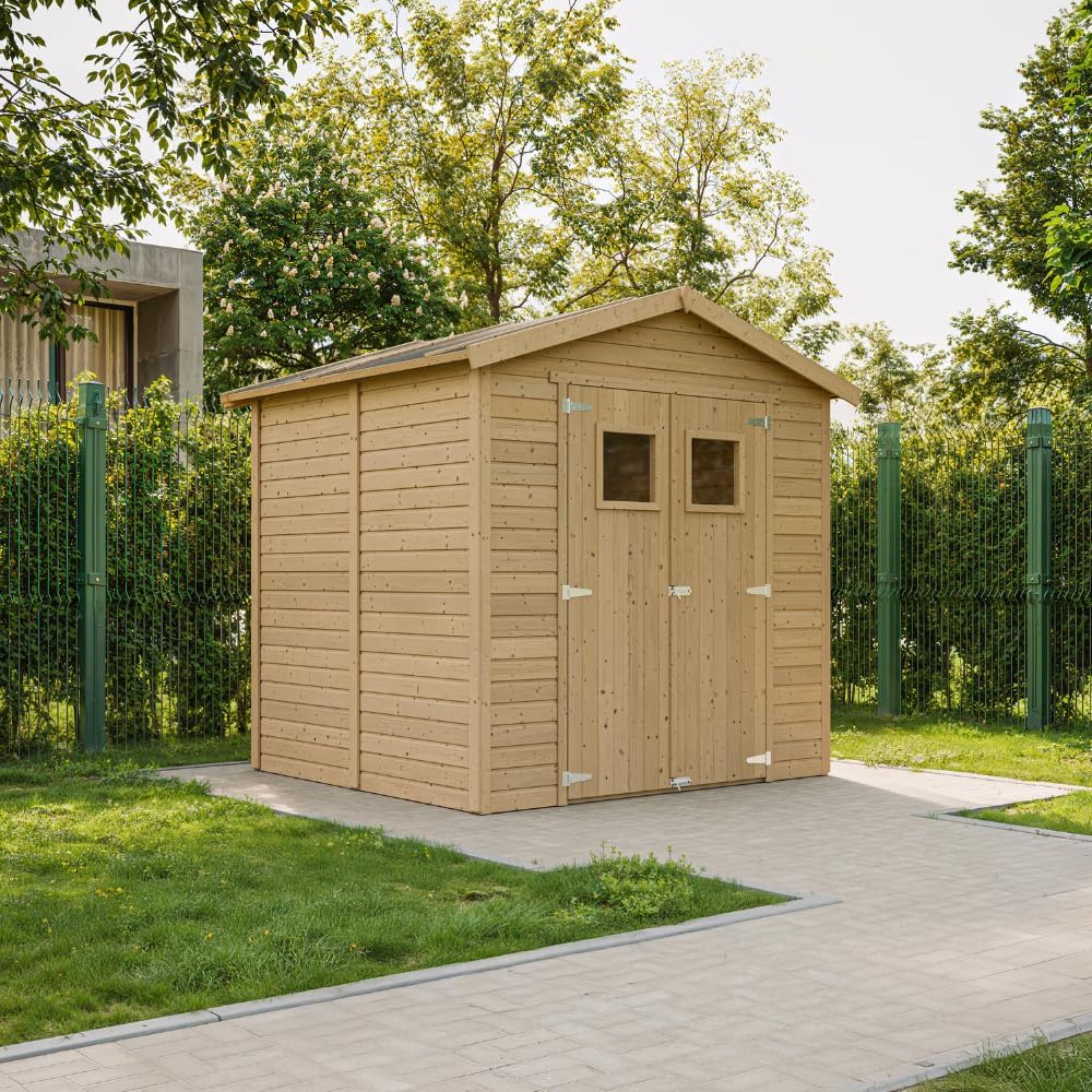 Abri de Jardin en Bois Naturel Plus Les PLANCHERS IMPRÉGNÉ - Stockage extérieur avec fenêtres H228x222x233 cm/4,2 m² Hangar en Bois Naturel - Atelier Rangement Outils et vélos- TIMBELA M351+M351G