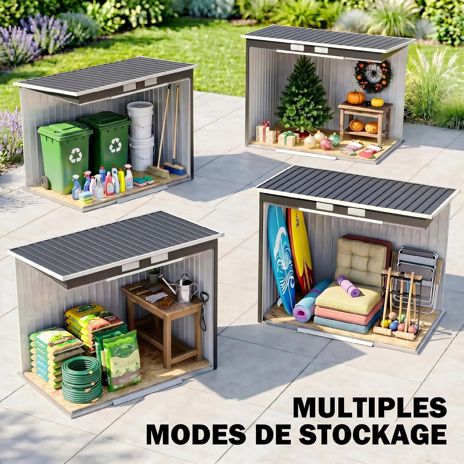 Outsunny - abri de jardin acier 2,77 m², 213x130x172 cm, portes verrouillables, fondation