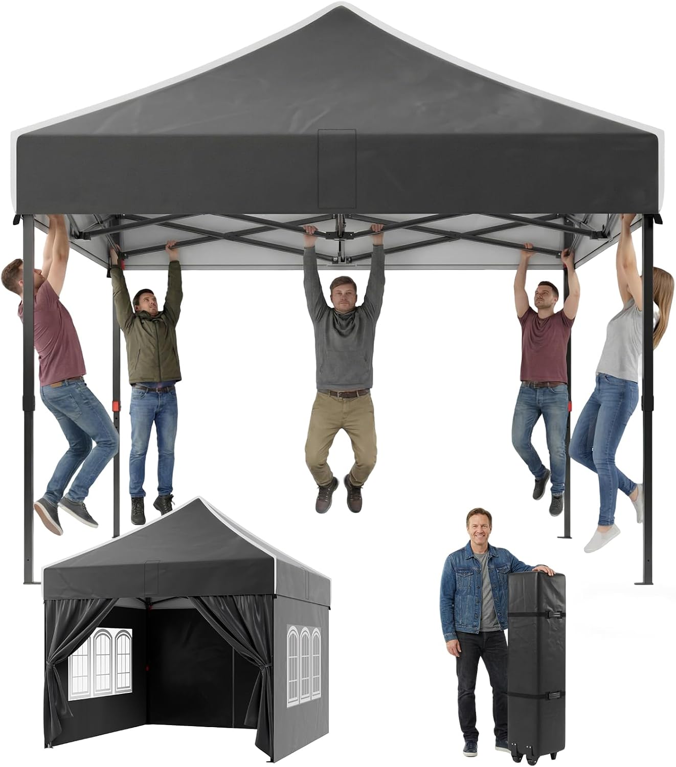 JUMMICO - Tonnelle pliante série jardin 3x3m, cadre robuste, toit haut