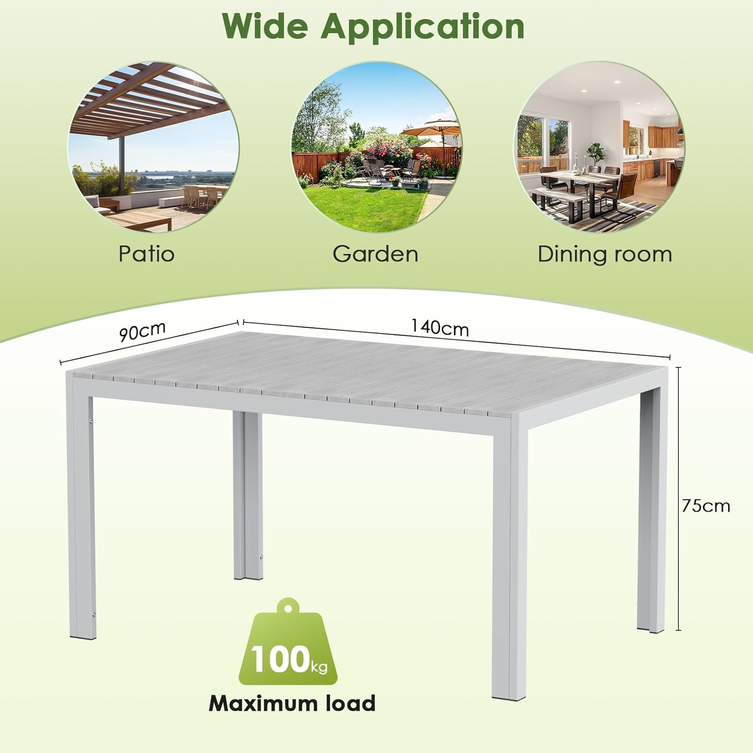 LIFERUN - table rectangulaire aluminium 140x90x75cm 6 pers gris