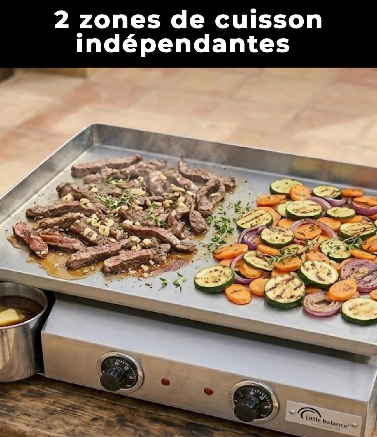 Little Balance - Plancha électrique 2 zones inox 3000W, 60x40cm - 8679