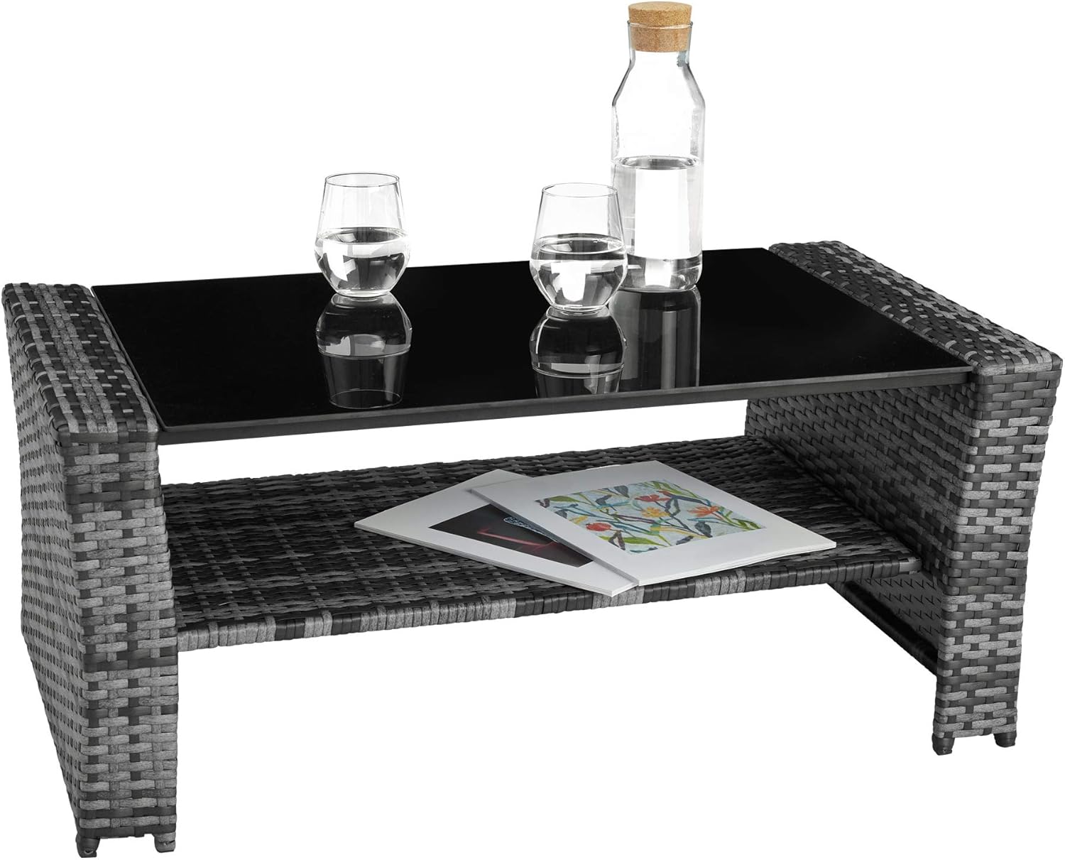 tectake - Salon de jardin polyrotin 6 places, housse incluse, gris