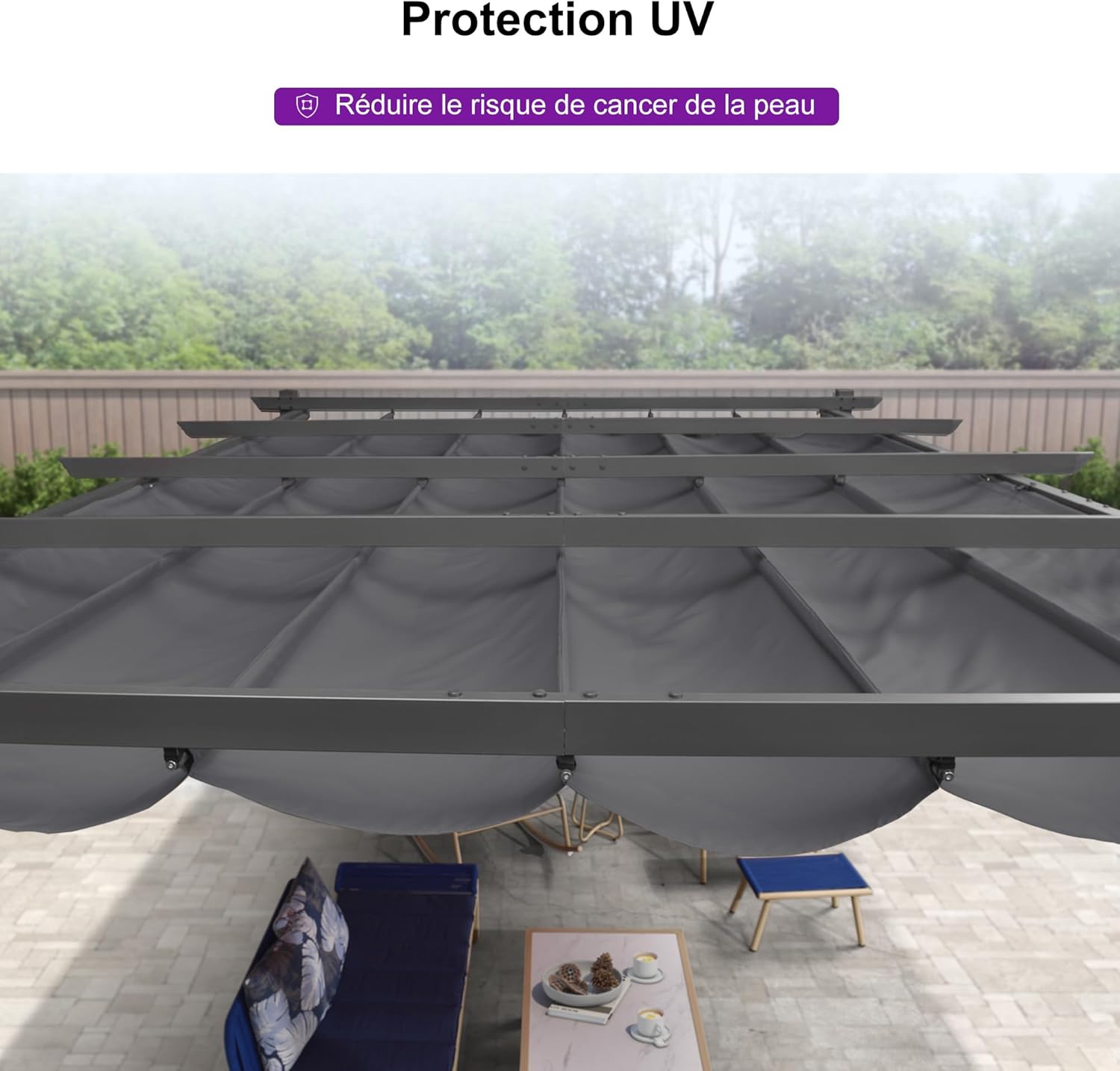 PURPLE LEAF - pergola aluminium - 4x3m - toit coulissant, tissu teint