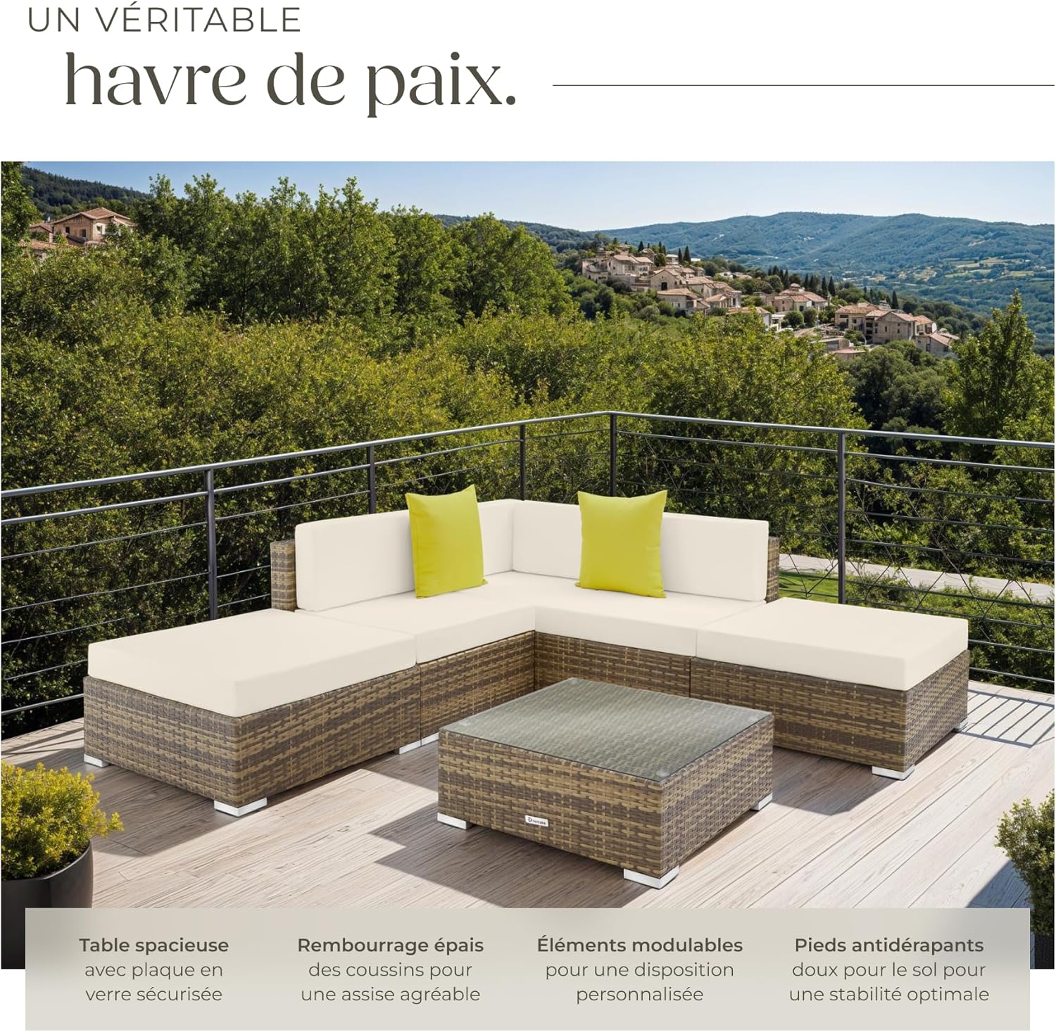 tectake - Salon jardin modulable XXL - 5 places, polyrotin, table, balcon terrasse