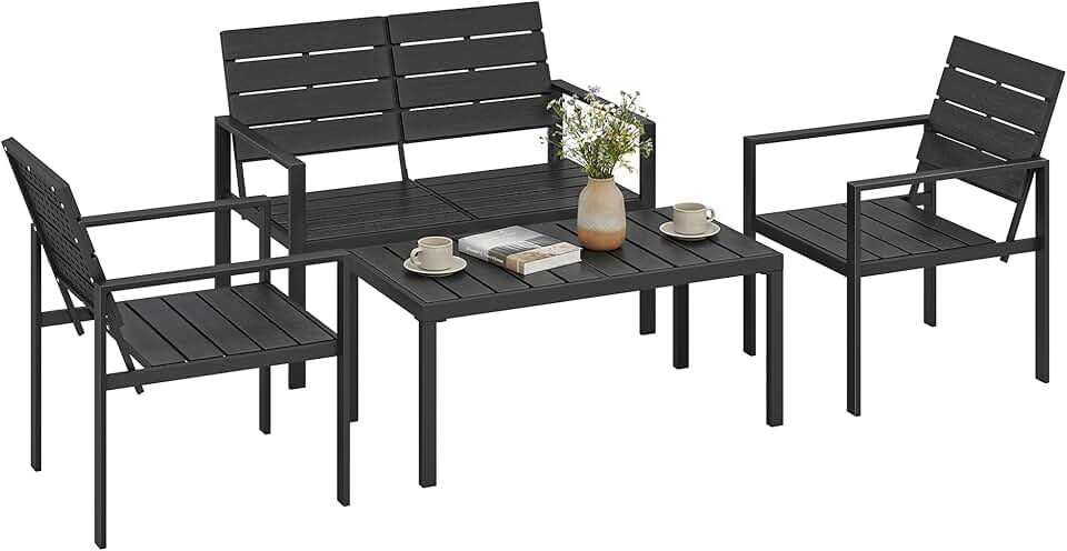 Outsunny - salon de jardin 4 pièces - canapé 2 places, table basse, fauteuils, noir