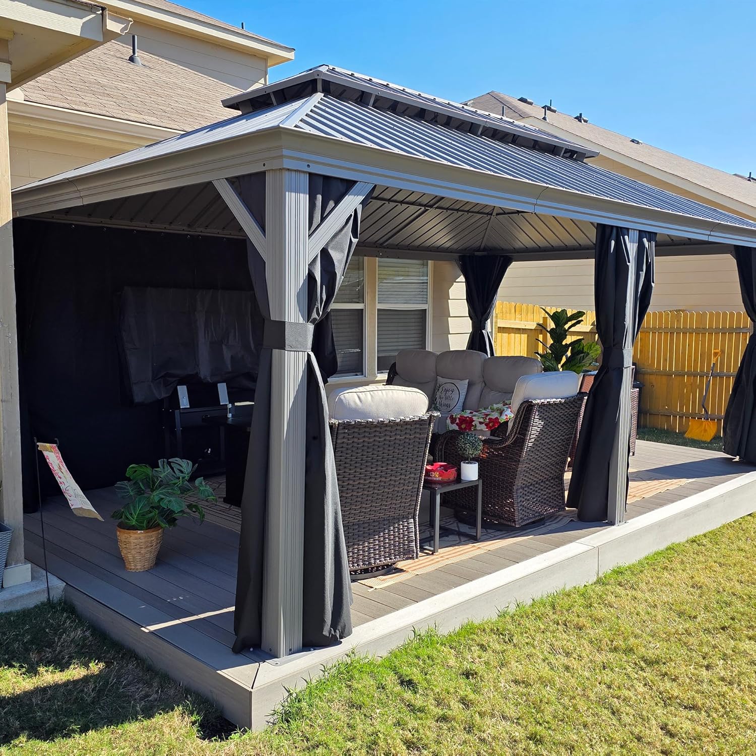 PURPLE LEAF - tonnelle double toit - 3,65x6m - alu, rideaux, moustiquaire