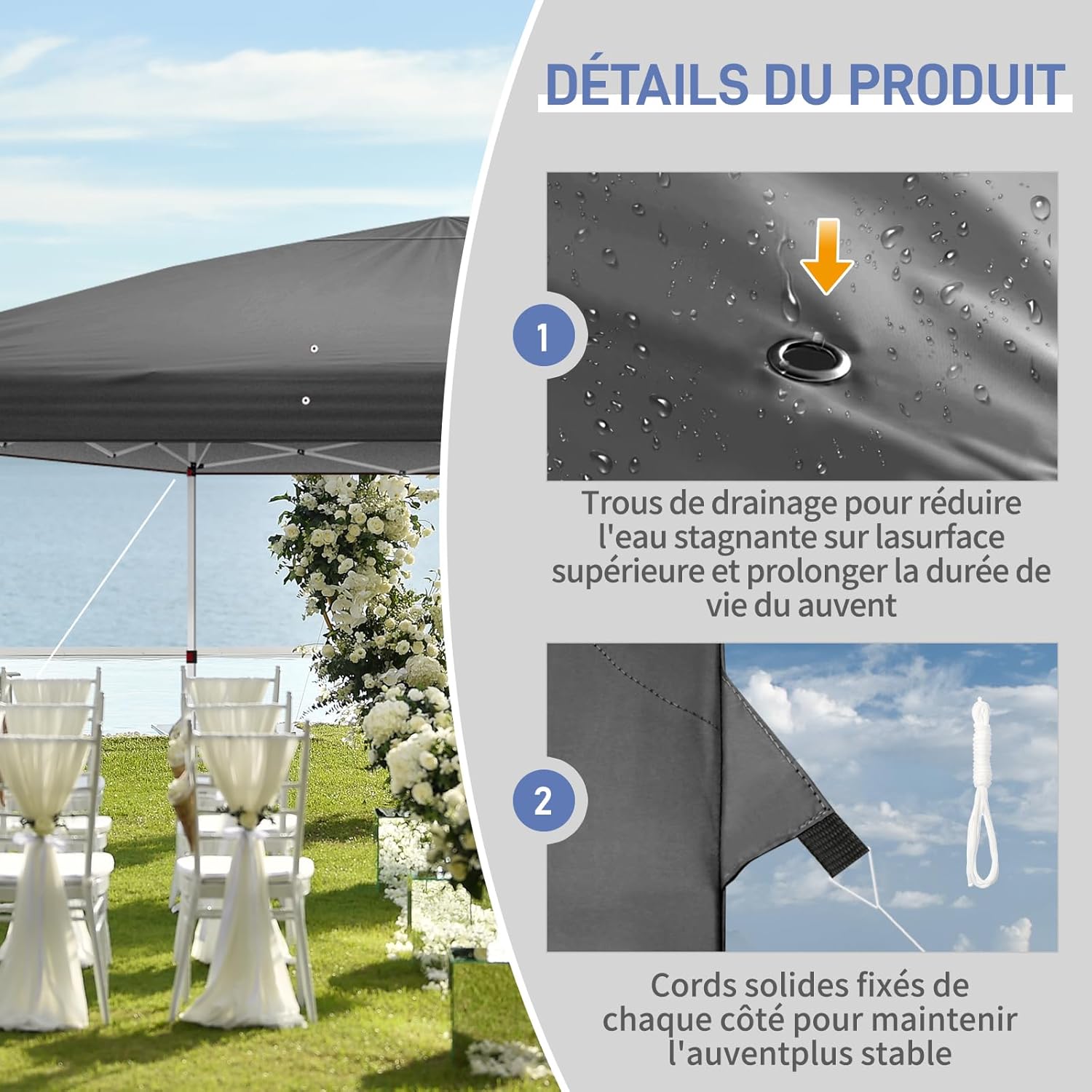 LEADZM Tonnelle Pliable 3x6 m Imperméable Anti-UV 50+, Hauteur Ajustable avec 6 Moustiquaires, Structure Stable, pour Jardin, Terrasse, Camping Et Usage Professionnel,Anthracite