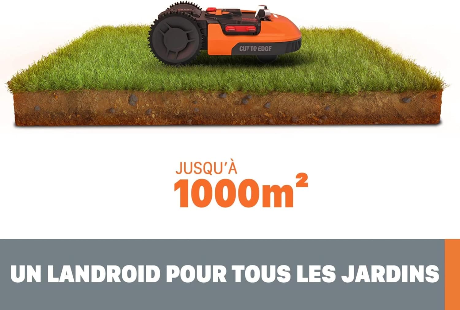 WORX - Landroid Plus (série WR147E.1) - 1000m² - robot tondeuse connecté, pente 35%, coupe bordures, détecteur pluie WR1