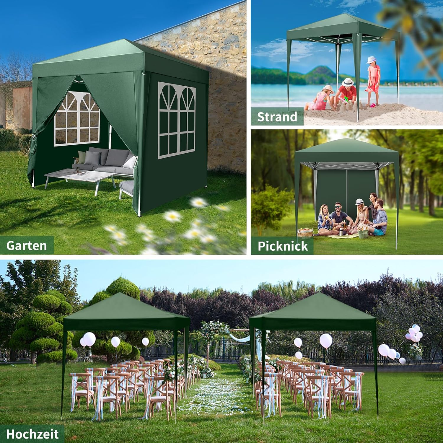 LEADZM - tonnelle pliante 2x2m - imperméable, UV50+, acier - LEADZM