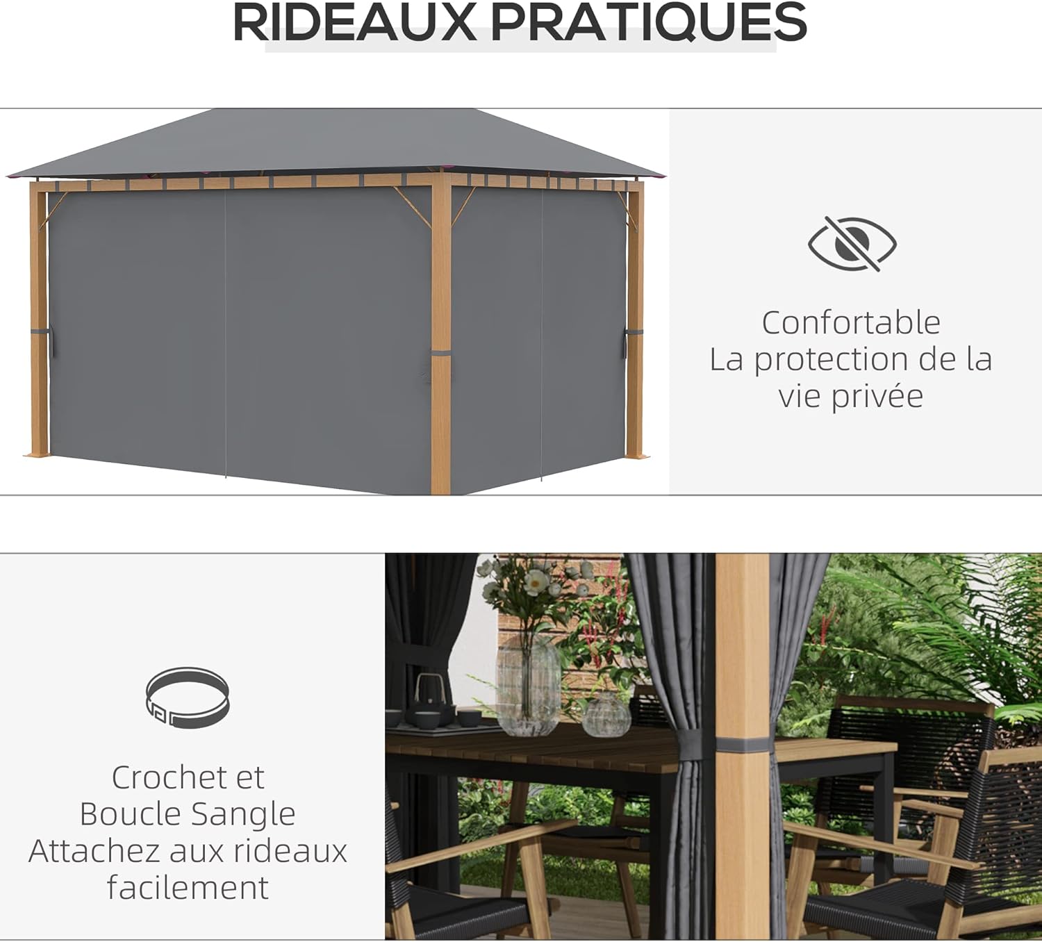 Outsunny - Tonnelle aluminium pavillon 4x3m rideaux toit polyester