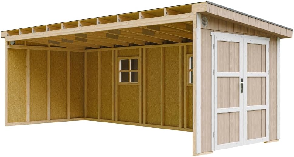 Timbela - Abri de jardin Premium - 14,3m² - Panneaux Smartside - M941B-TERRA