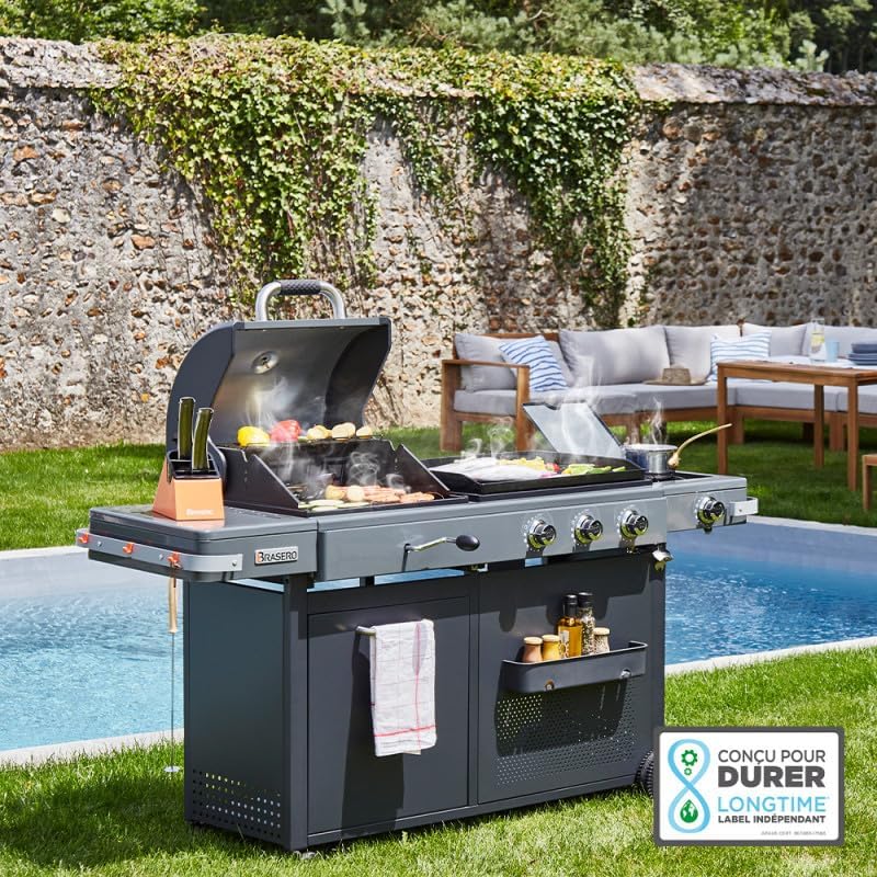Favex - Brasero Bi-Energy XL - 60x42 cm - gaz/charbon, 3 brûleurs, housse