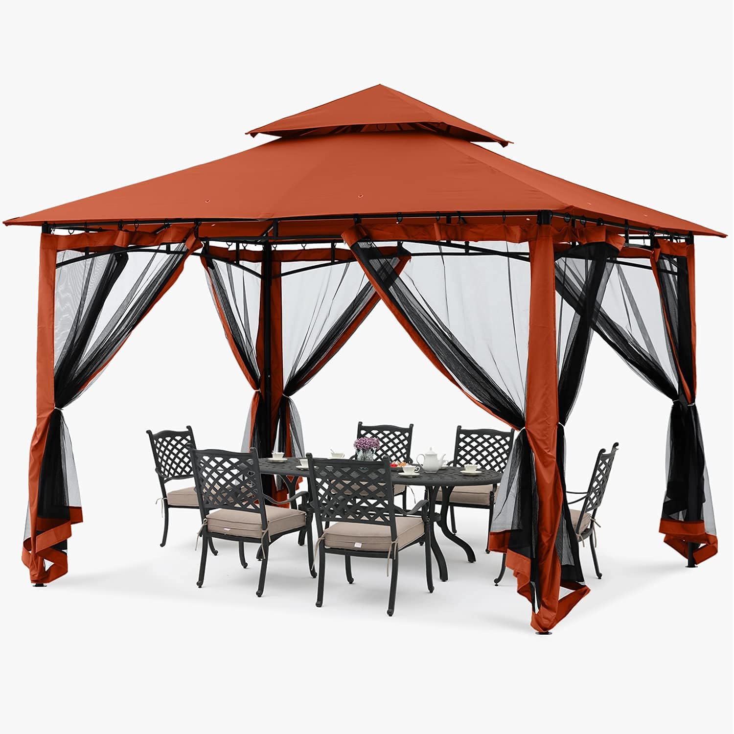 ABCCANOPY - tonnelle jardin double toit 3,35x3,35m, filet ombre, rouge