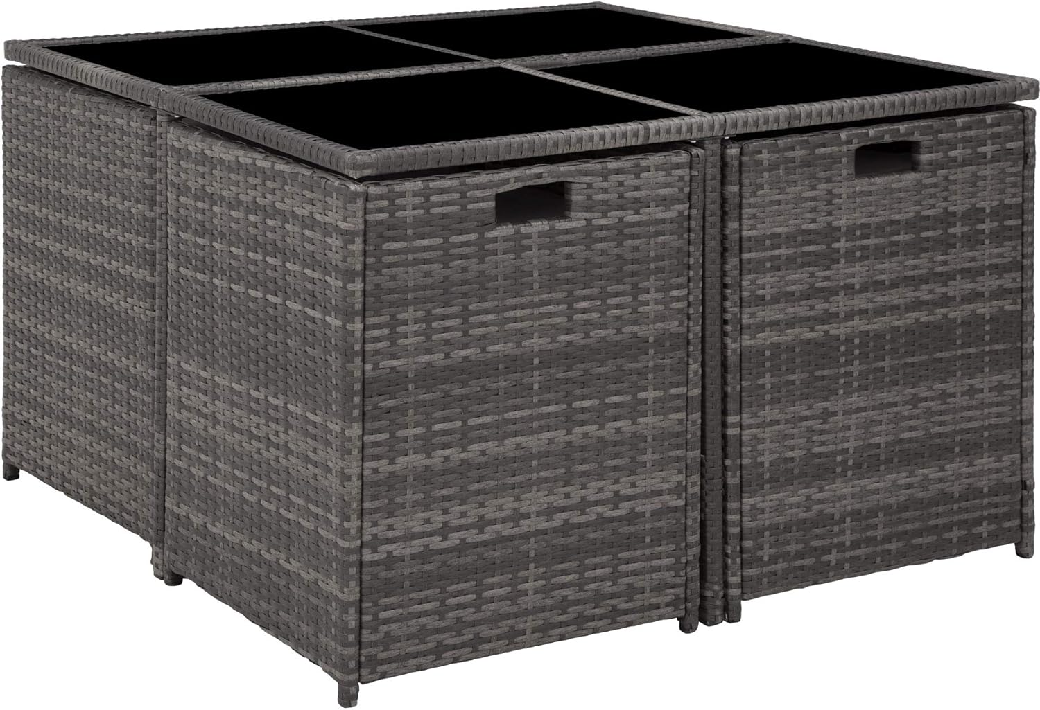tectake - Salon de jardin gris 4 chaises, 4 tabourets, housse, polyrotin