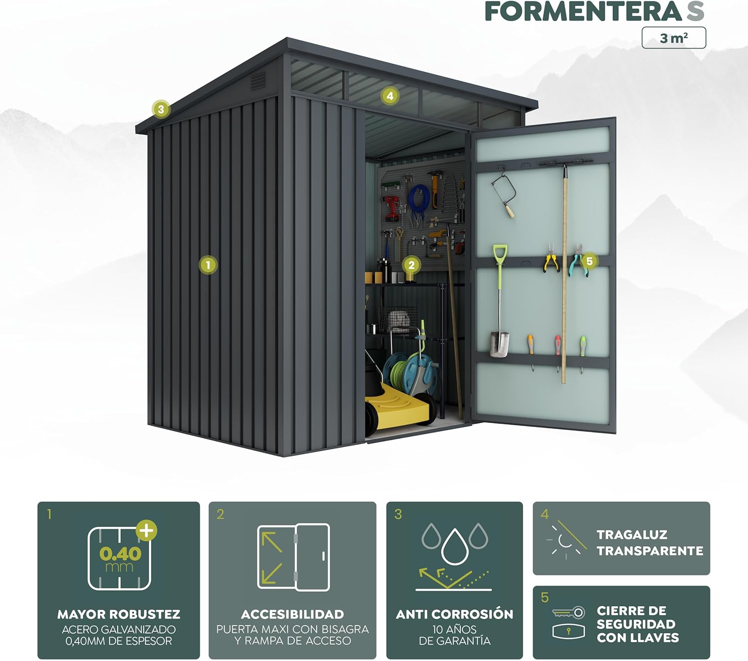Hoggar - Formentera S - abri de jardin 3m2 - acier 0,40mm