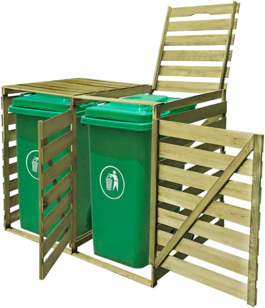 vidaXL - Abri poubelle double bois imprégné - extérieur jardin - pour 2 bacs, porte frontale