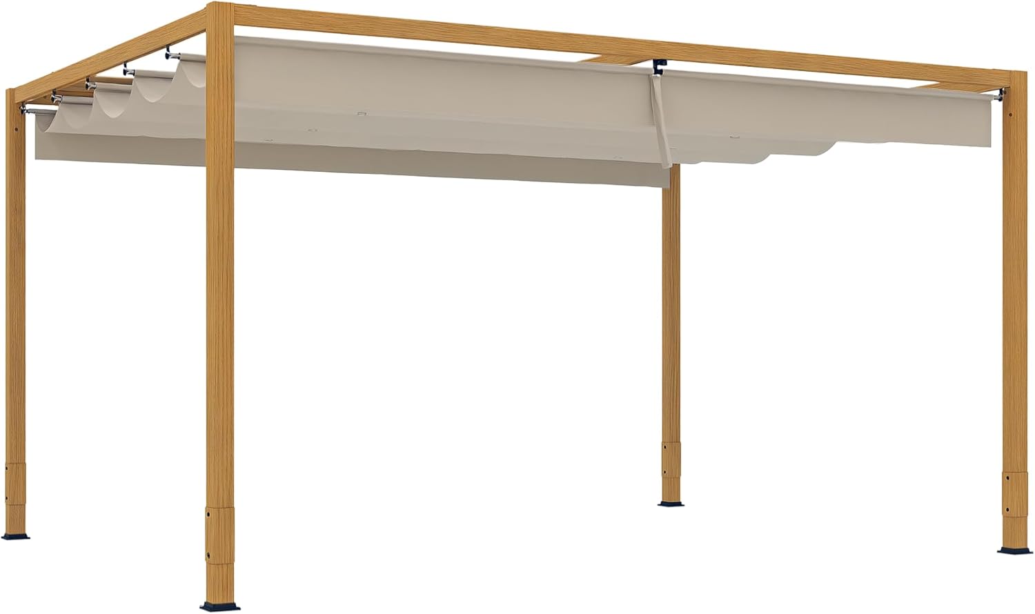 Outsunny - Pergola aluminium série bois naturel - 4x3m - toit rétractable, drainage intégré