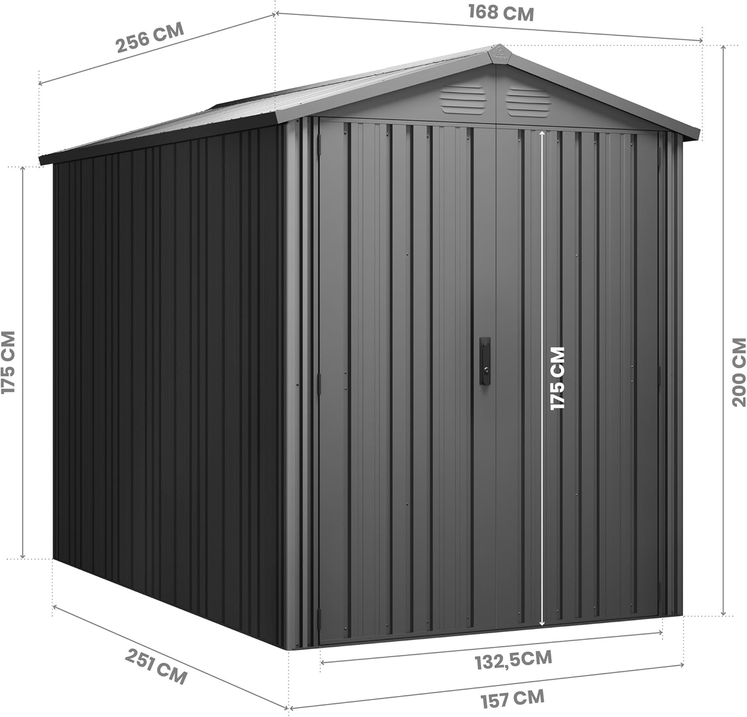 Hoggar - Pioneer Y50 - 168x256x200cm - abri métal robuste, portes renforcées, serrure à clé, plafond solide - Y50