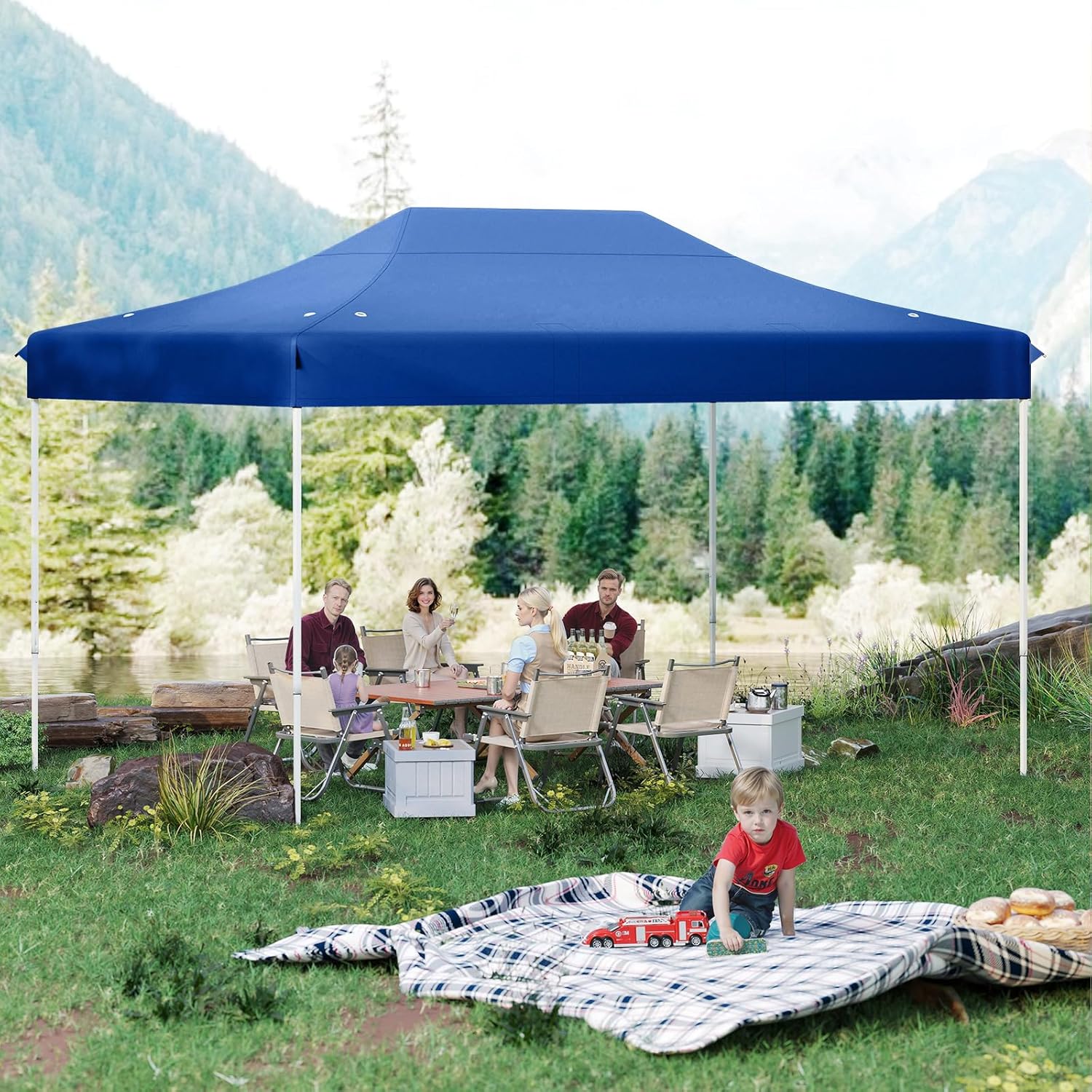 GOPLUS - Barnum pliante série jardin, 3x4,5 m, imperméable, réglable, transport, 3x4,5 M-Bleu