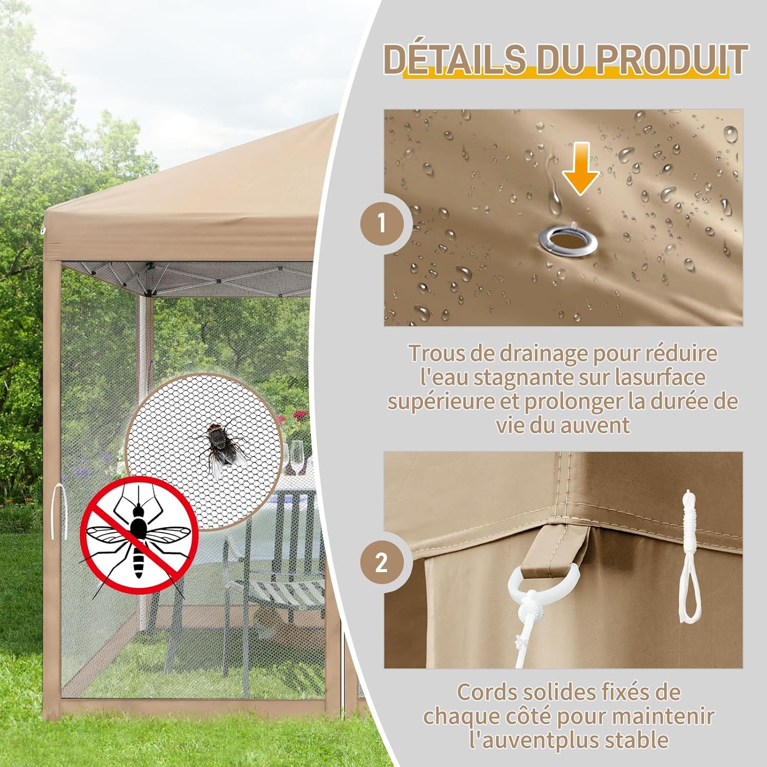 LEADZM - tonnelle pliante 2x2m - imperméable, anti-UV, 4 moustiquaires