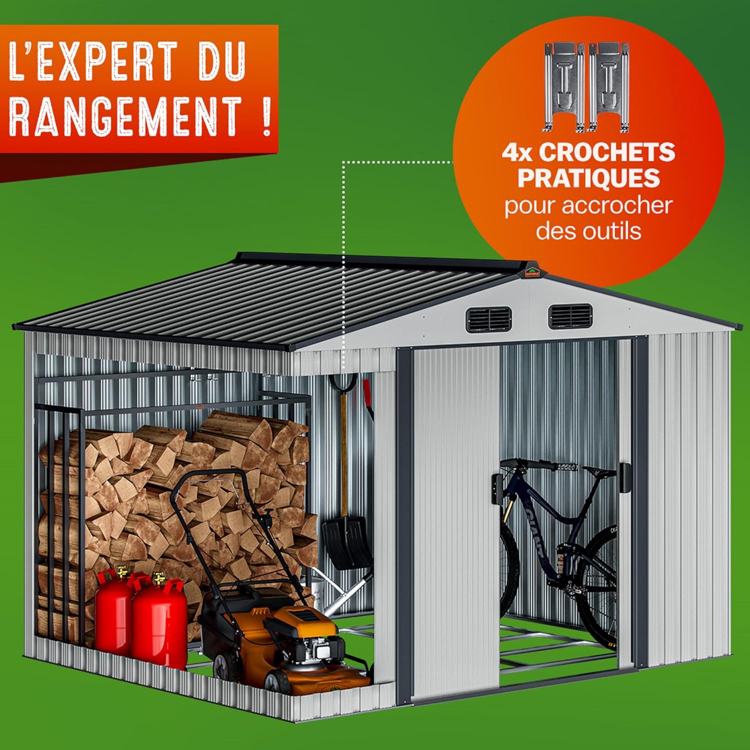 GARDEBRUK - Abri de jardin métal XXL - 260x205x180cm - Porte coulissante, fondation, 9m³