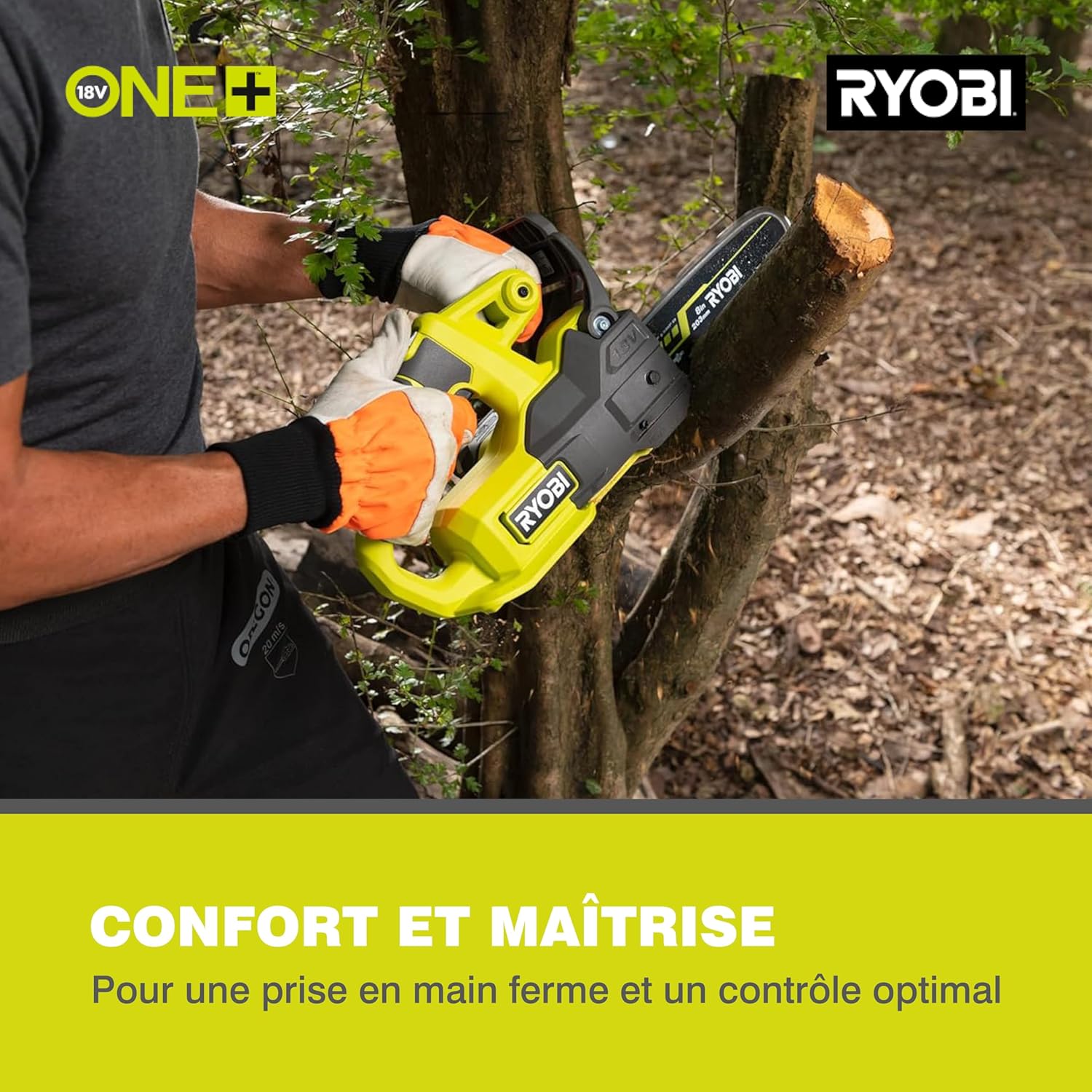 Ryobi - Tronçonneuse sans fil ONE+ 18V, guide 20cm, lubrification auto, RY18CS20A-0