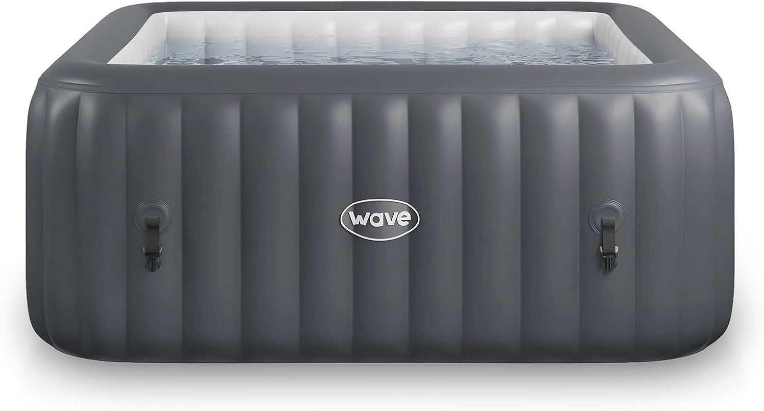 Spa Gonflable Wave | Chauffage écologique intégré | Système de Massage Aquajet | Protection antigel | Configuration Rapide en 15 Minutes (Pacific, Gris Foncé | 4 Personnes)