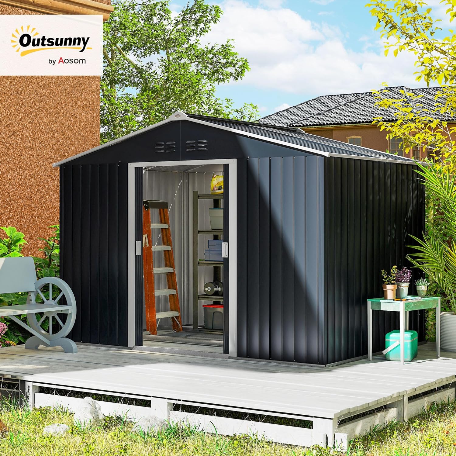 Outsunny - Abri de jardin XXL 5,4m², acier galvanisé, 277x195x192cm