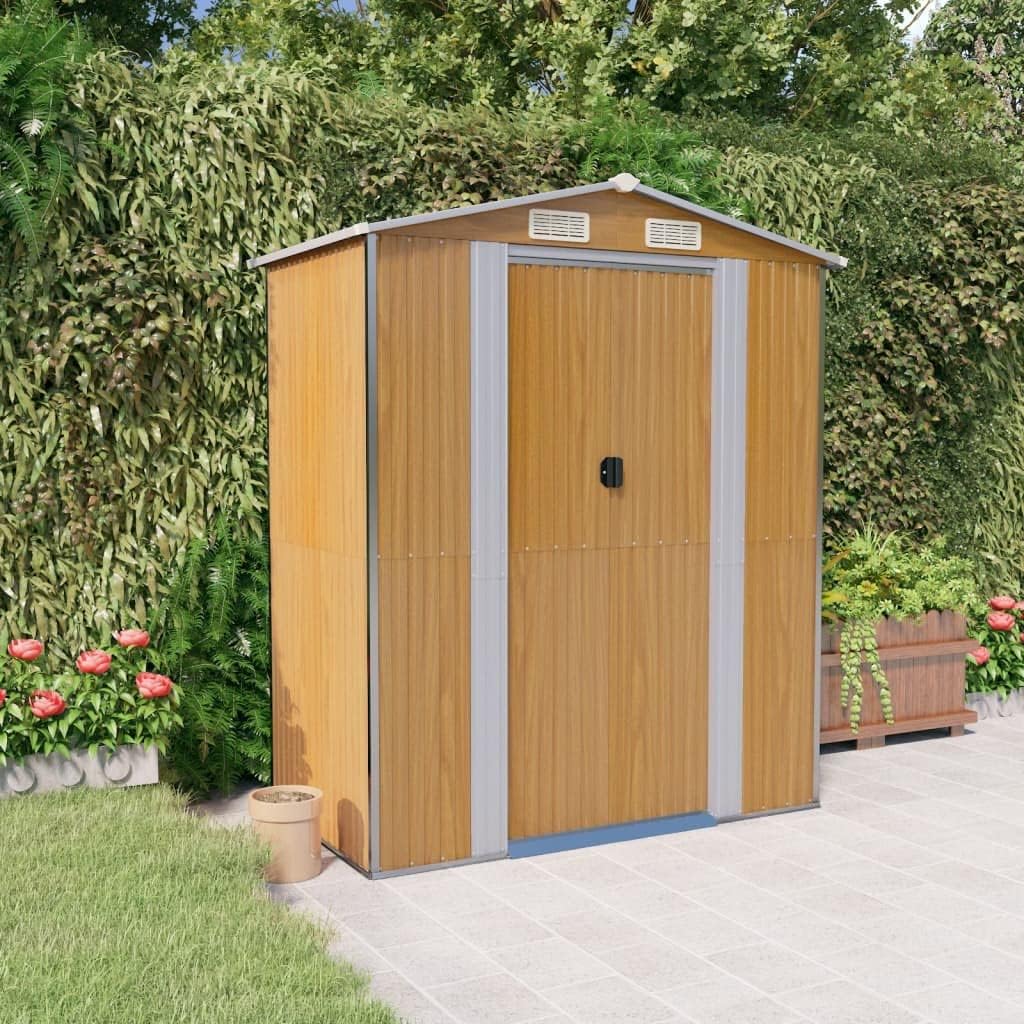 vidaXL Abri de Jardin Marron Clair 192x108x223 cm Acier galvanisé, Rangement de Jardin pour Les Outils, Rangement pour Outils d'extérieur, abris à Outils