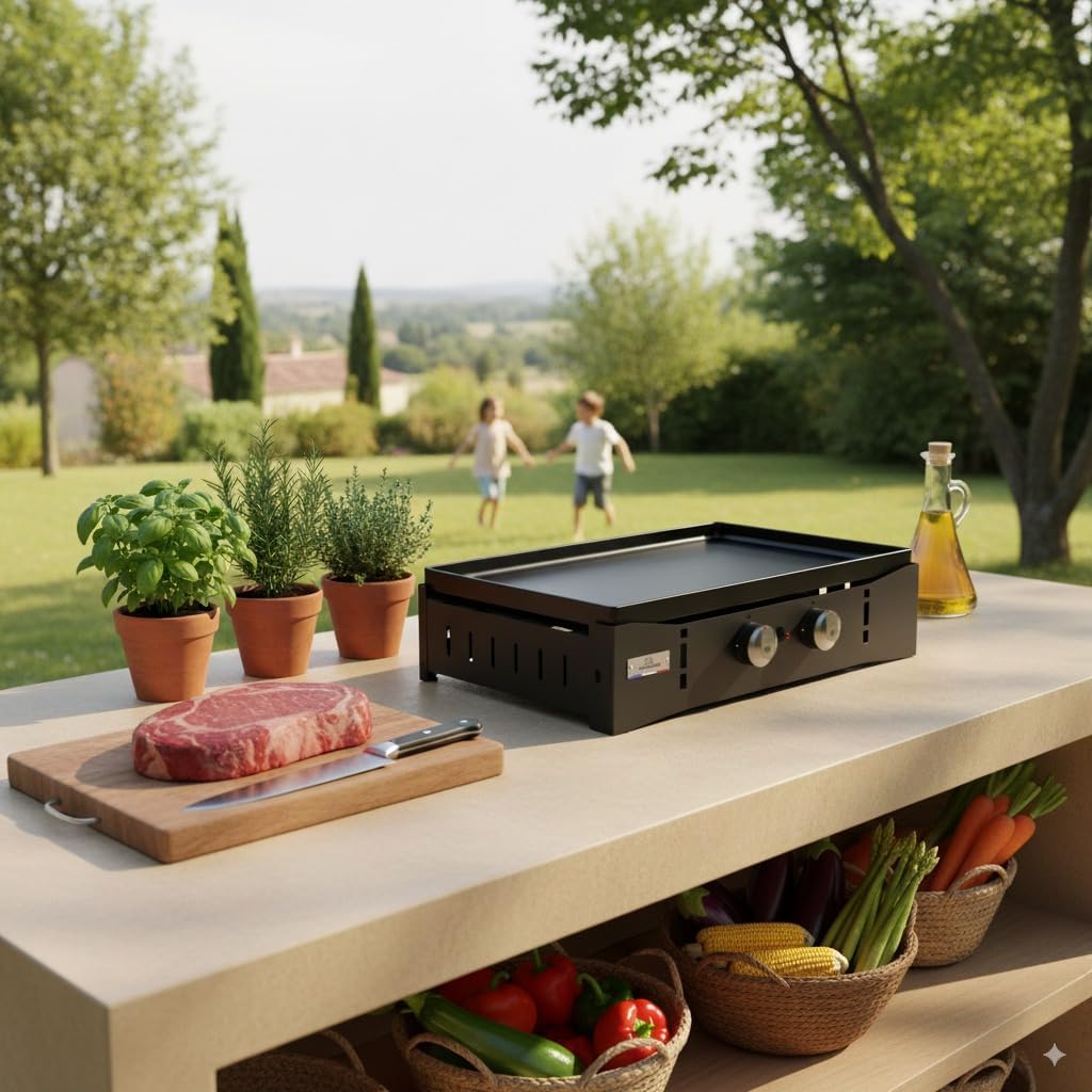 Marque - Le Marquier Plancha Ora Gaz - 260 Noire - Plancha gaz robuste et compacte, surface de cuisson large.